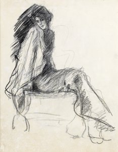 Estude em um perfil da mulher sentada (carvão em papel)